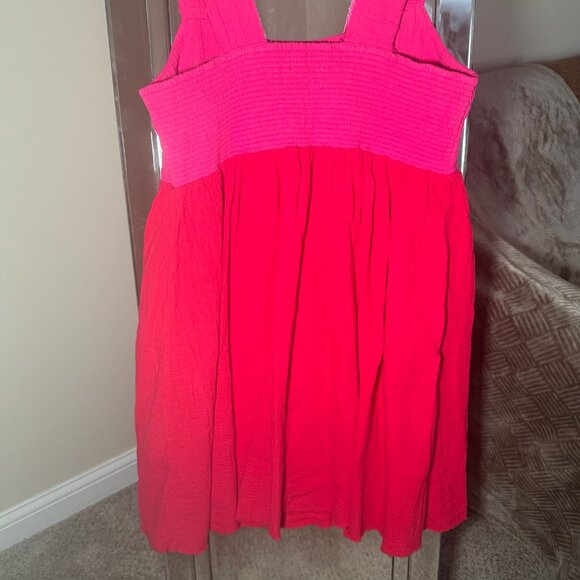 NEW Natural Life Boho Mini Dress Size Large Red Pink Colorblock Cotton Elastic - Picture 6 of 9